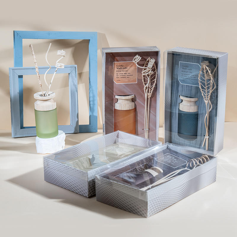 Høy sylindrisk glassflaske av premium sivdiffusor med leverandør av trepinnearoma